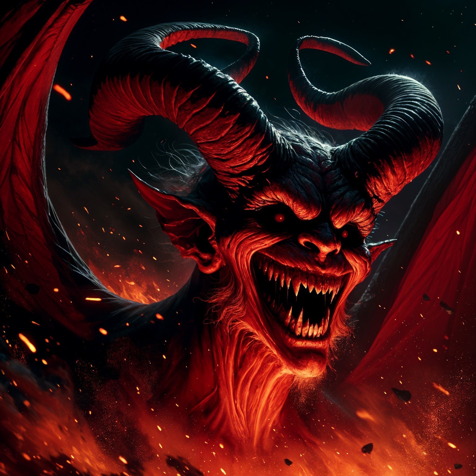 Demon with Horns and Fiery Appearance in Chaos