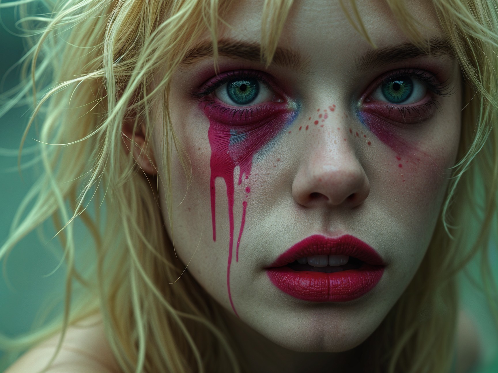 Close-up of a young woman with bold artistic makeup