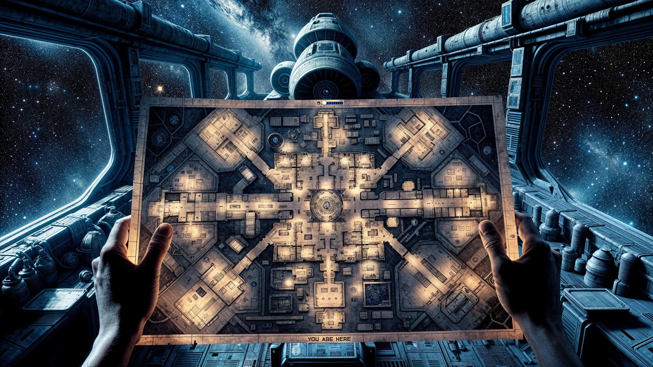 Detailed Map of Futuristic Space Station in Space