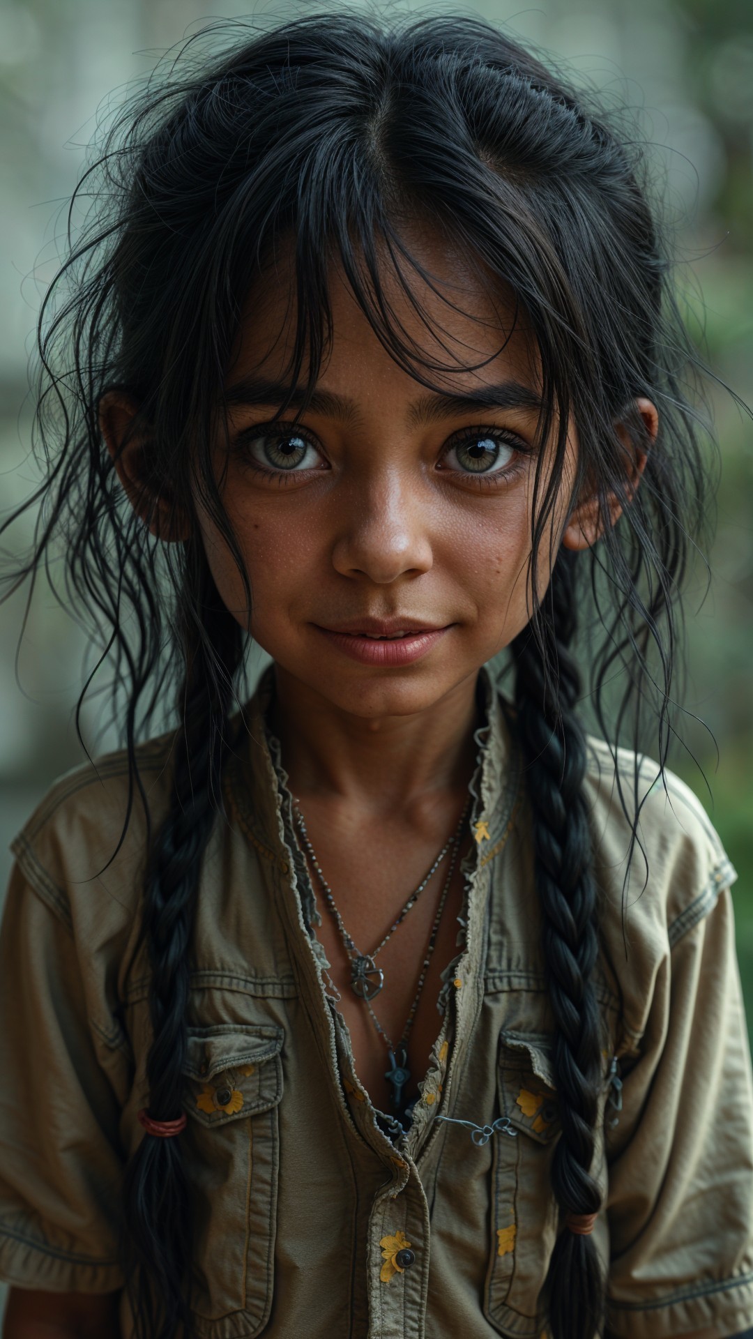 Young girl with braids in soft natural light