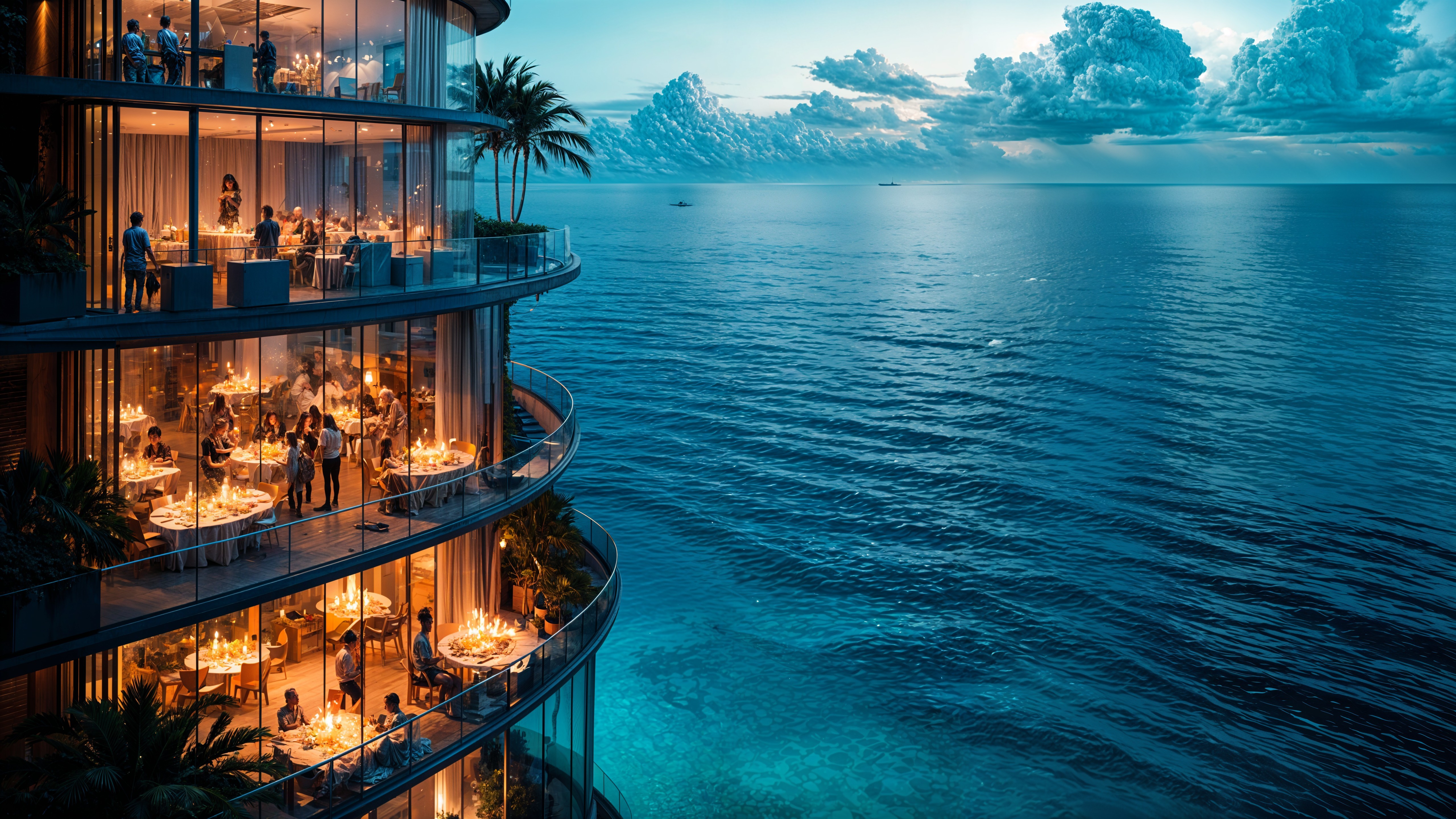 Luxurious Seaside Restaurant with Elegant Terraces