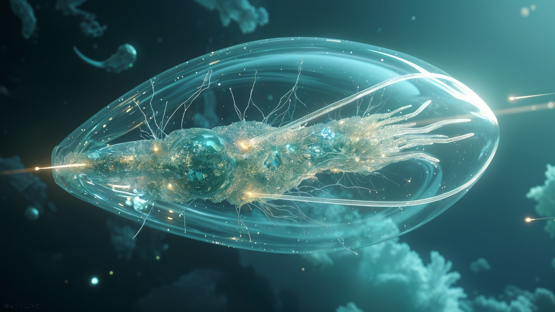 Translucent Organic Pod in Mystical Underwater Scene