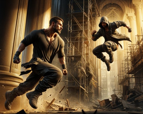 Dynamic Urban Duel Under Golden Sunlight