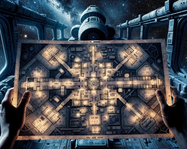 Detailed Map of Futuristic Space Station in Space