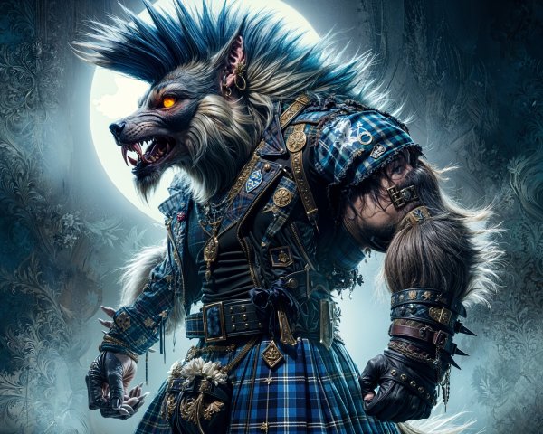 Fierce Werewolf Warrior in Mystical Moonlit Scene