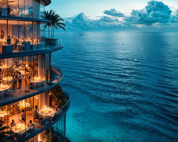 Luxurious Seaside Restaurant with Elegant Terraces