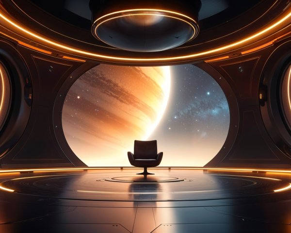 Futuristic Room with Chair and Gas Giant View