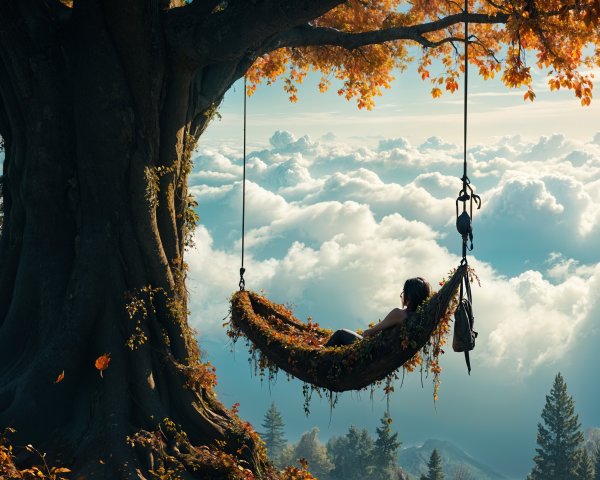 Cozy Hammock Under Autumn Leaves and Soft Sunlight