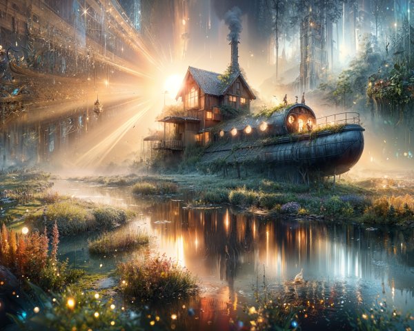 Surreal House Like Steamboat by Tranquil River
