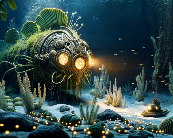 Mechanical Fish in a Vibrant Underwater Landscape