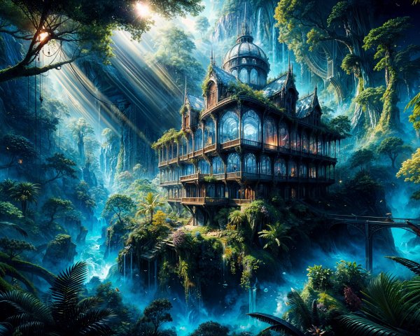 Mystical Mansion on a Verdant Cliff with Gothic Design
