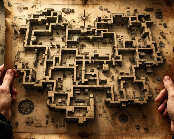Antique-style map of a complex fort layout