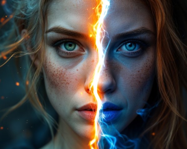 Contrasting Split-Face Portrait of a Woman