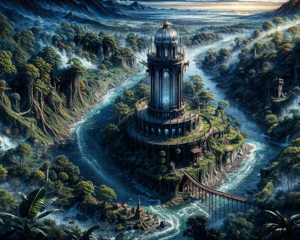 Mystical Landscape with Grand Tower and River
