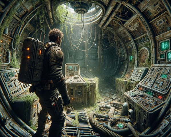 Futuristic Overgrown Control Room with Eerie Decay