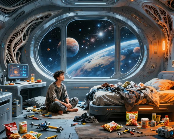 Futuristic Space Station Room with Cosmic View