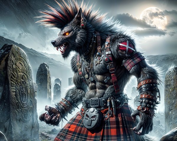 Muscular Werewolf in Mystical Moonlit Landscape