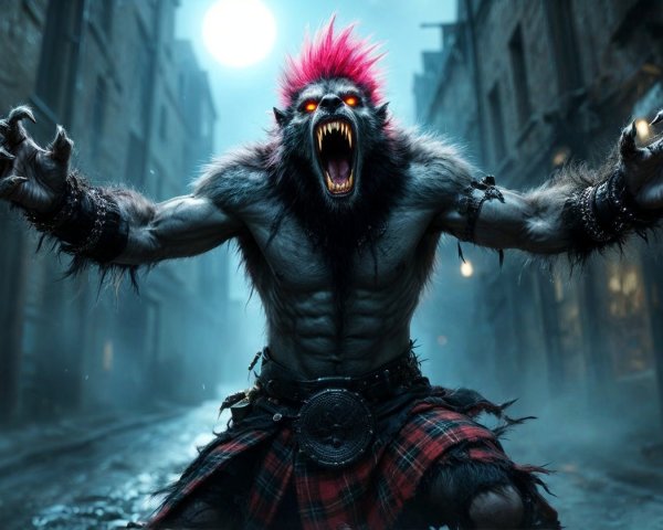 Menacing Creature in Eerie Alley with Glowing Eyes