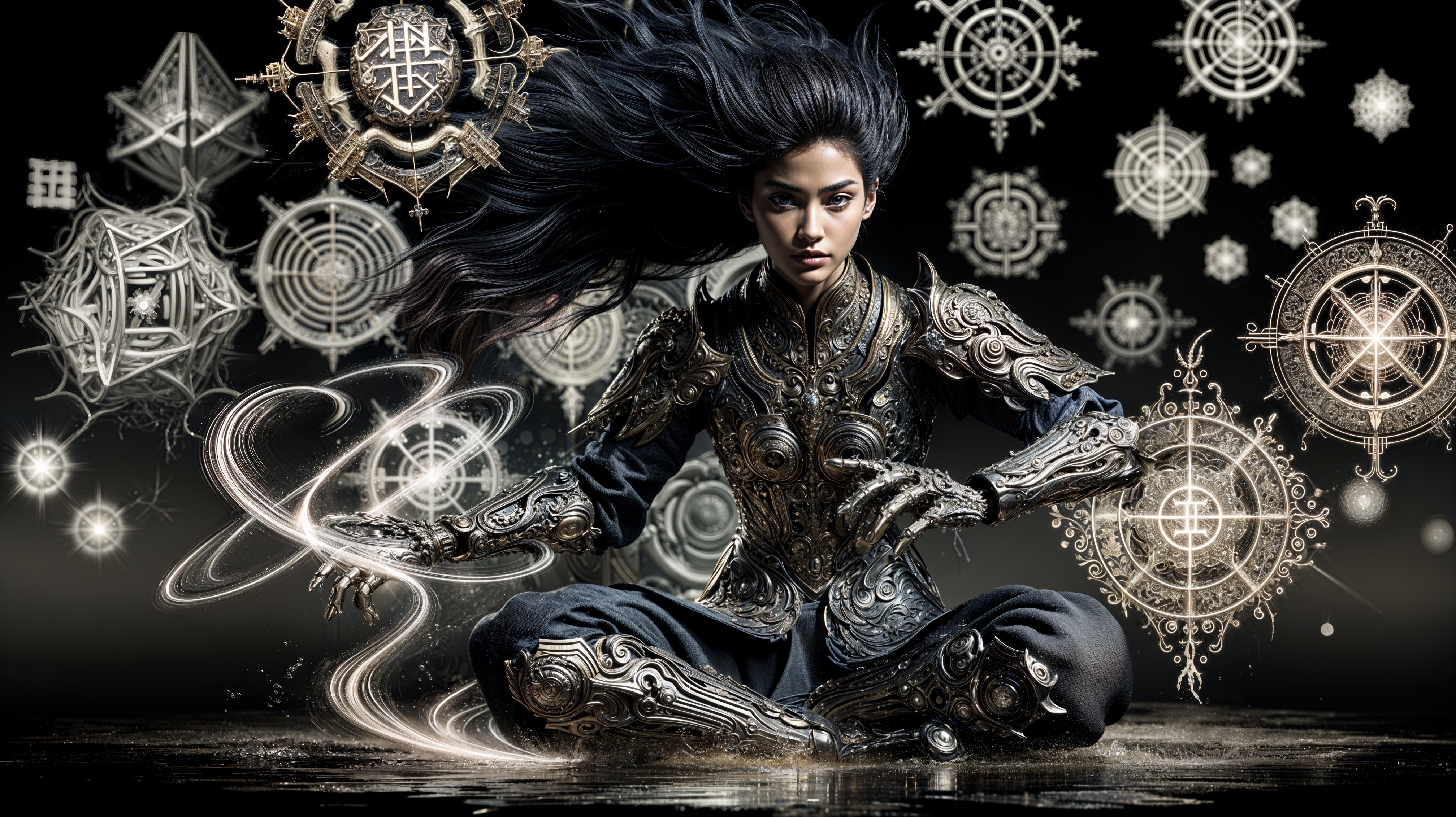Mystical Figure in Intricate Armor with Energies