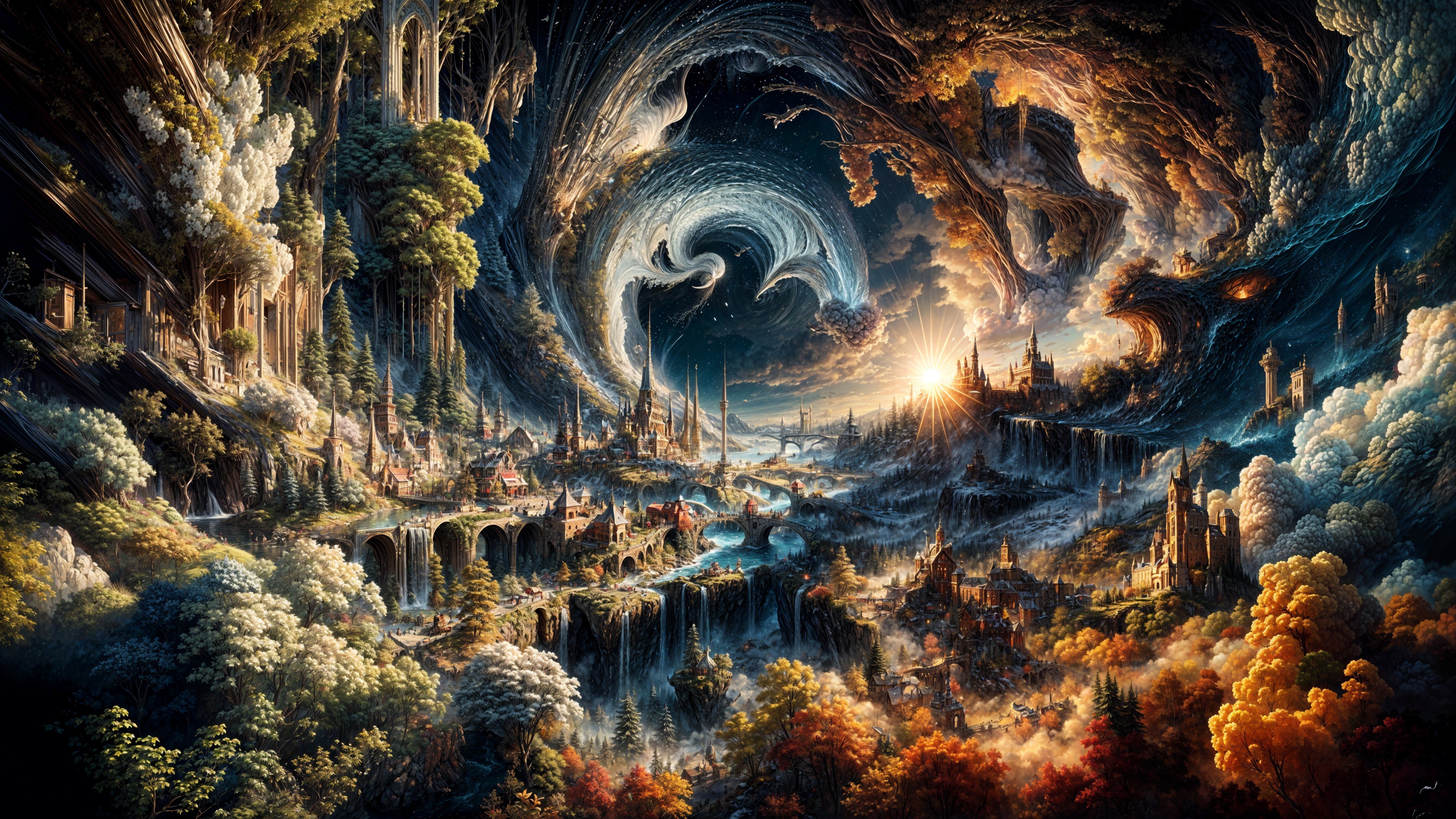 Fantasy Landscape with Mountains and Waterfalls