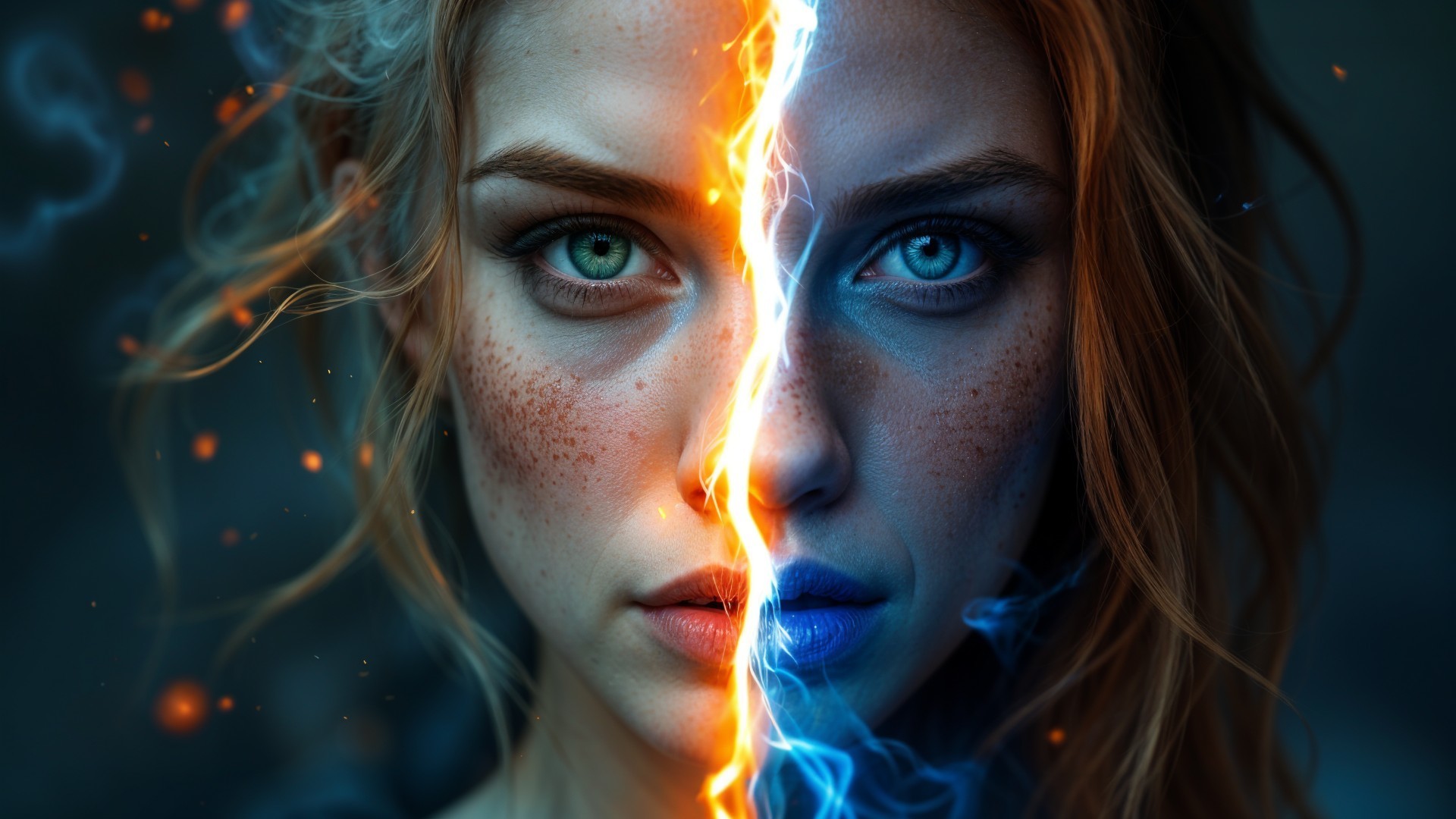 Contrasting Split-Face Portrait of a Woman