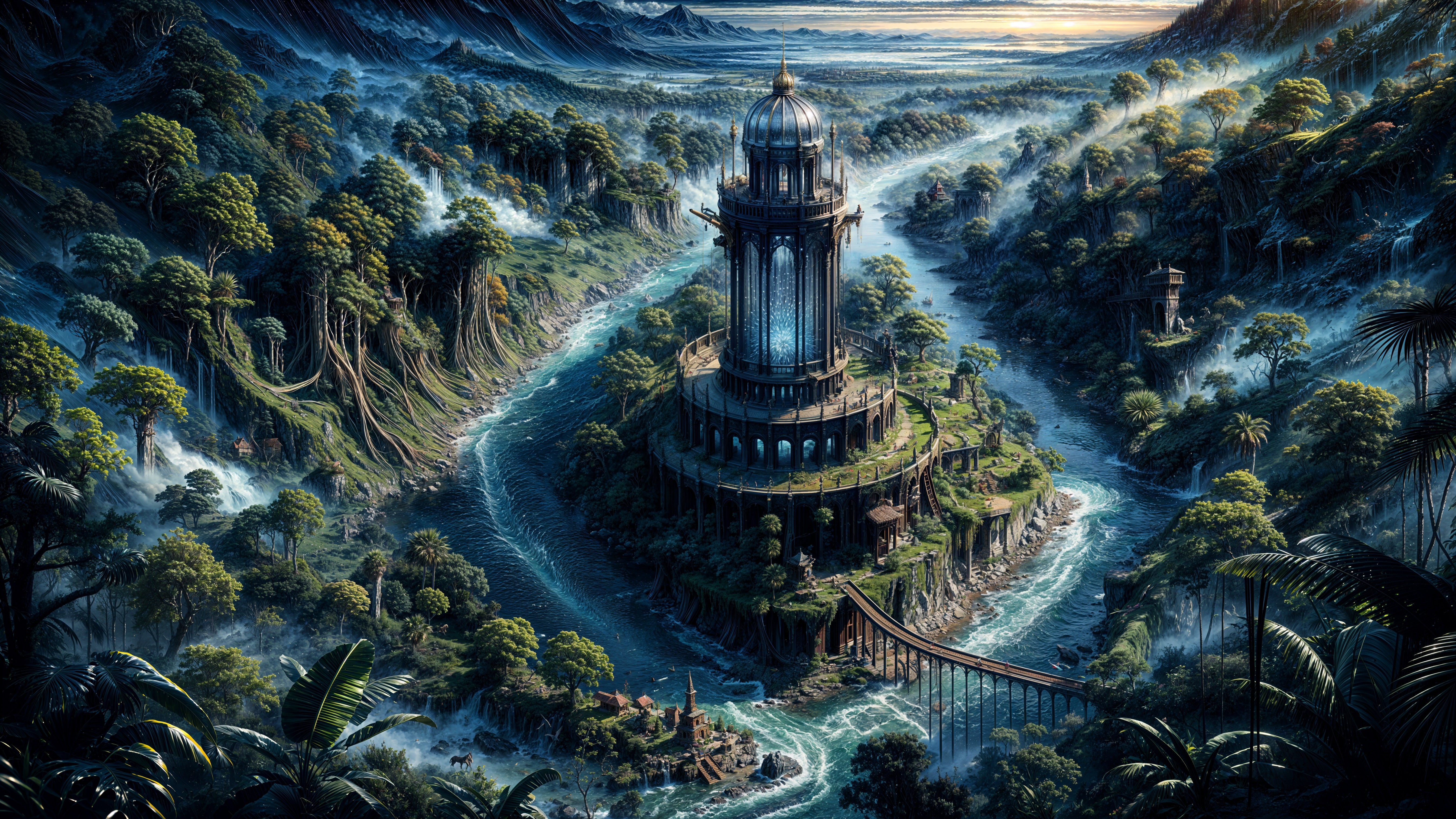Mystical Landscape with Grand Tower and River
