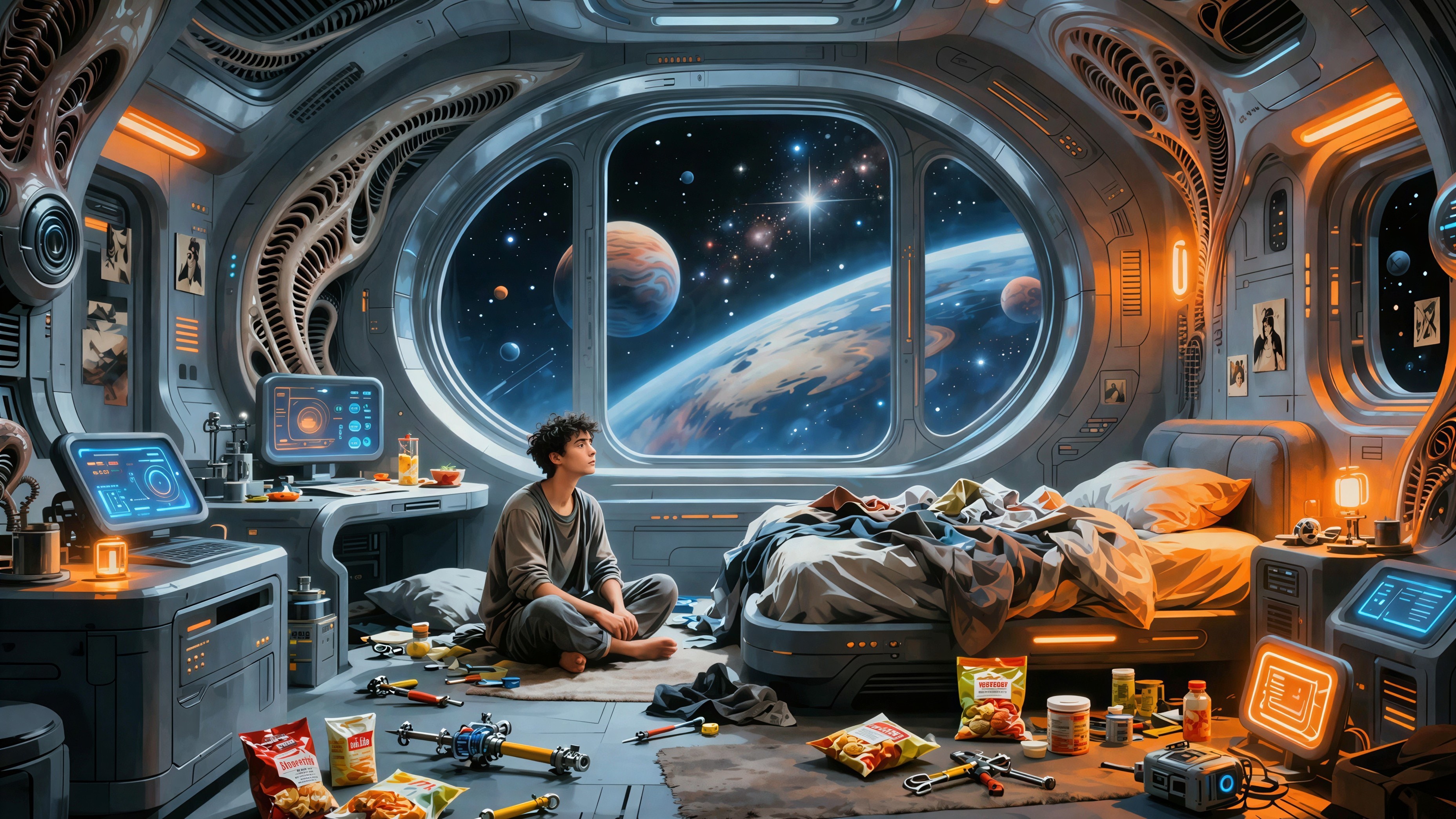 Futuristic Space Station Room with Cosmic View