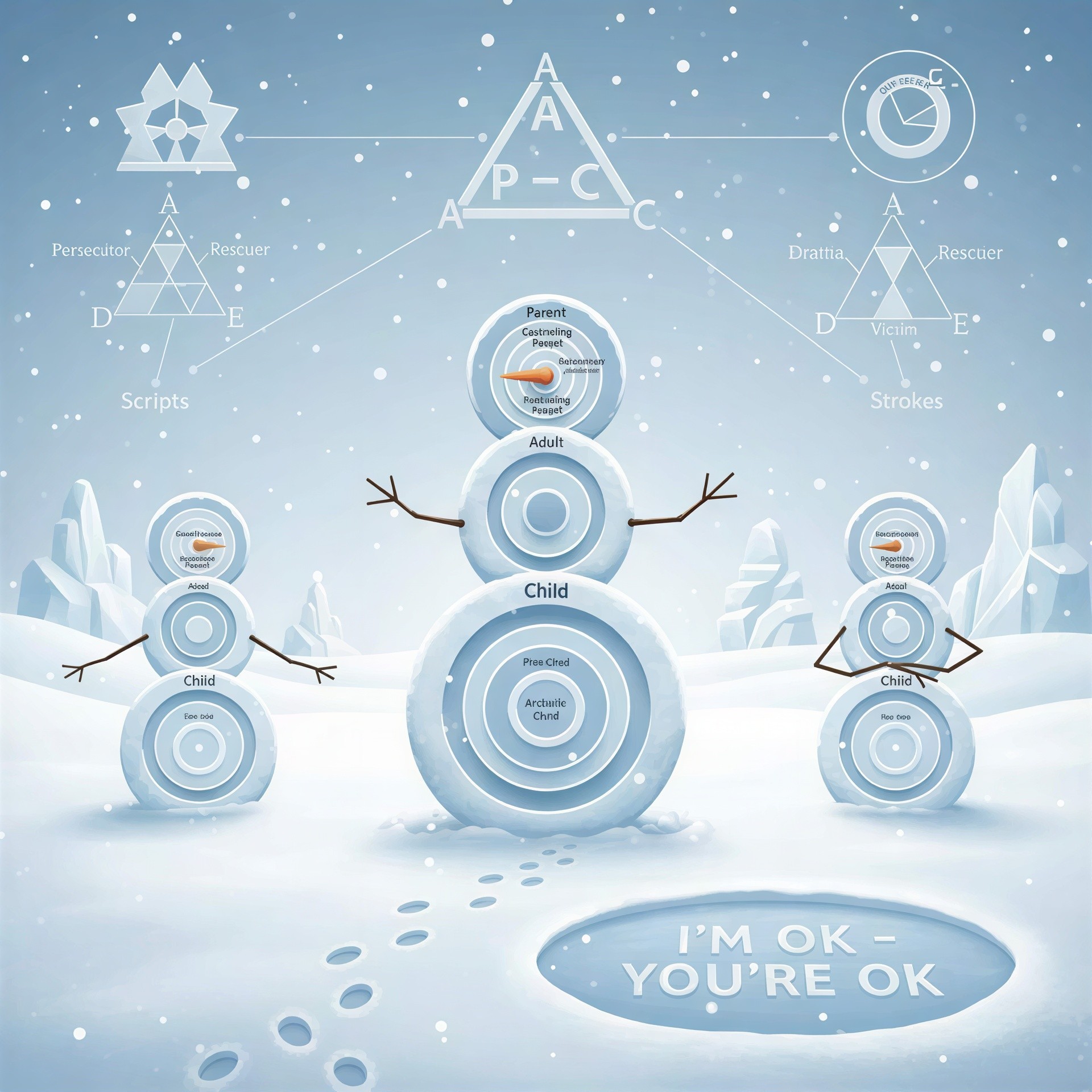 Illustration of Three Snowmen with Diagrams and Labels