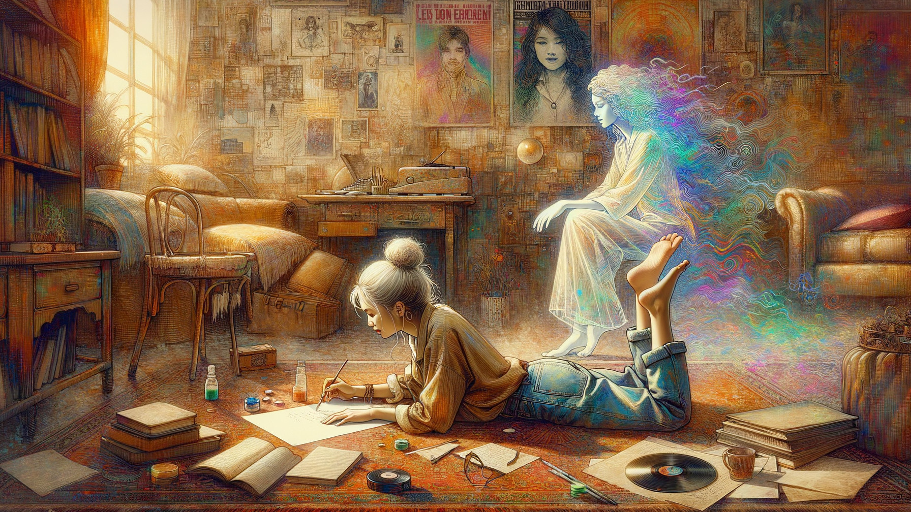 Imaginative Painting of Artist in Warmly Lit Room