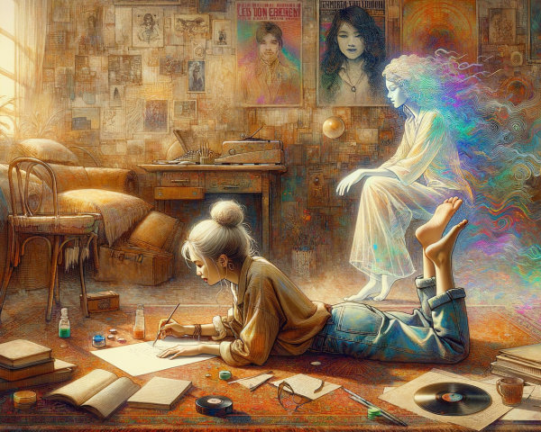 Imaginative Painting of Artist in Warmly Lit Room