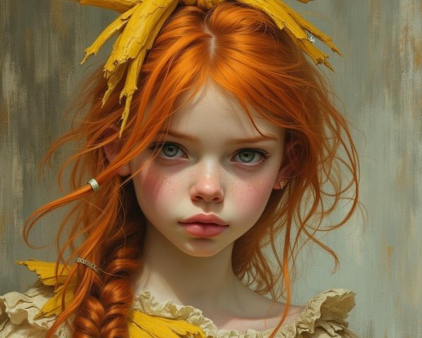 Young girl with orange hair and yellow leaves attire