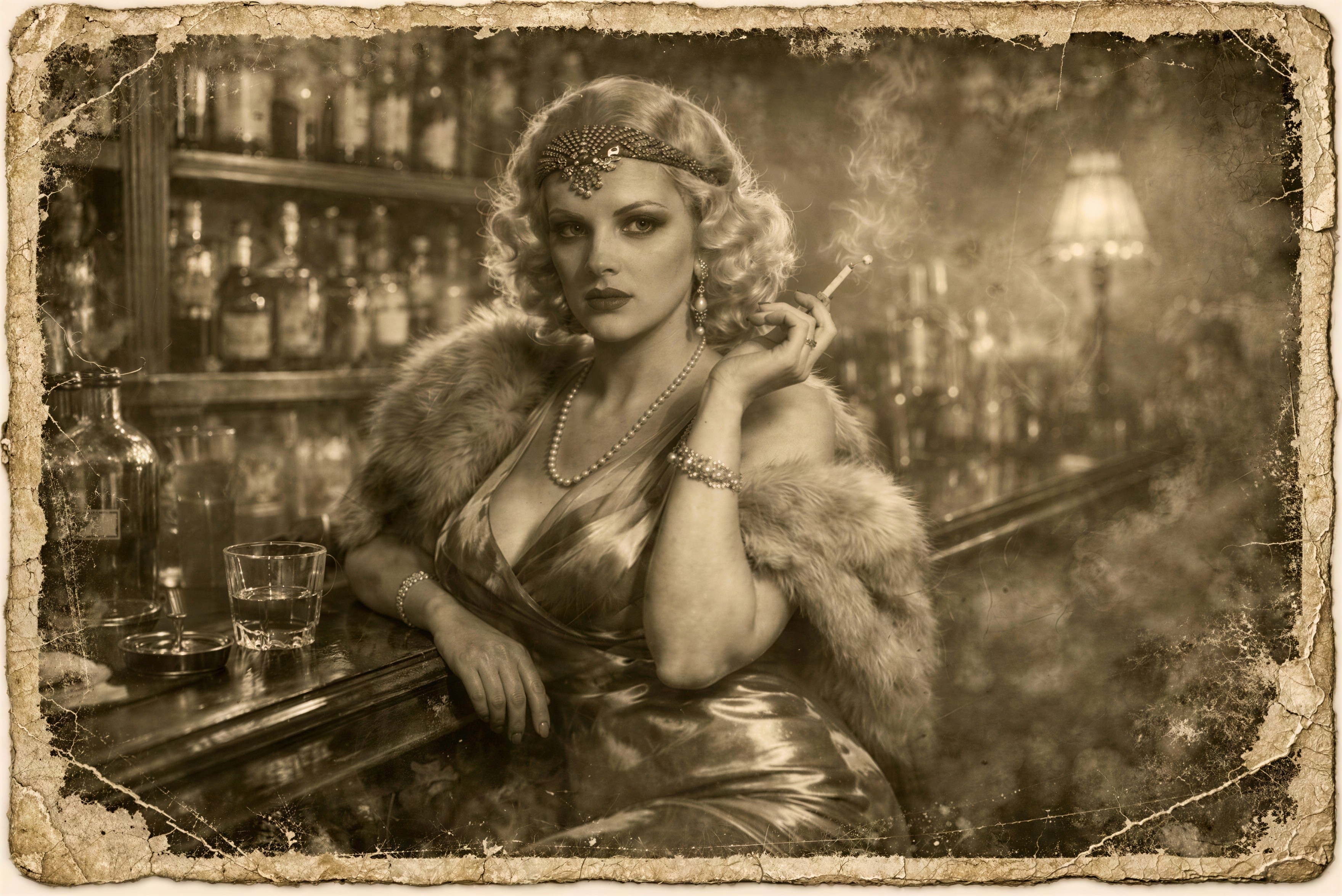 Sepia-Toned Photograph of a 1920s Glamorous Woman