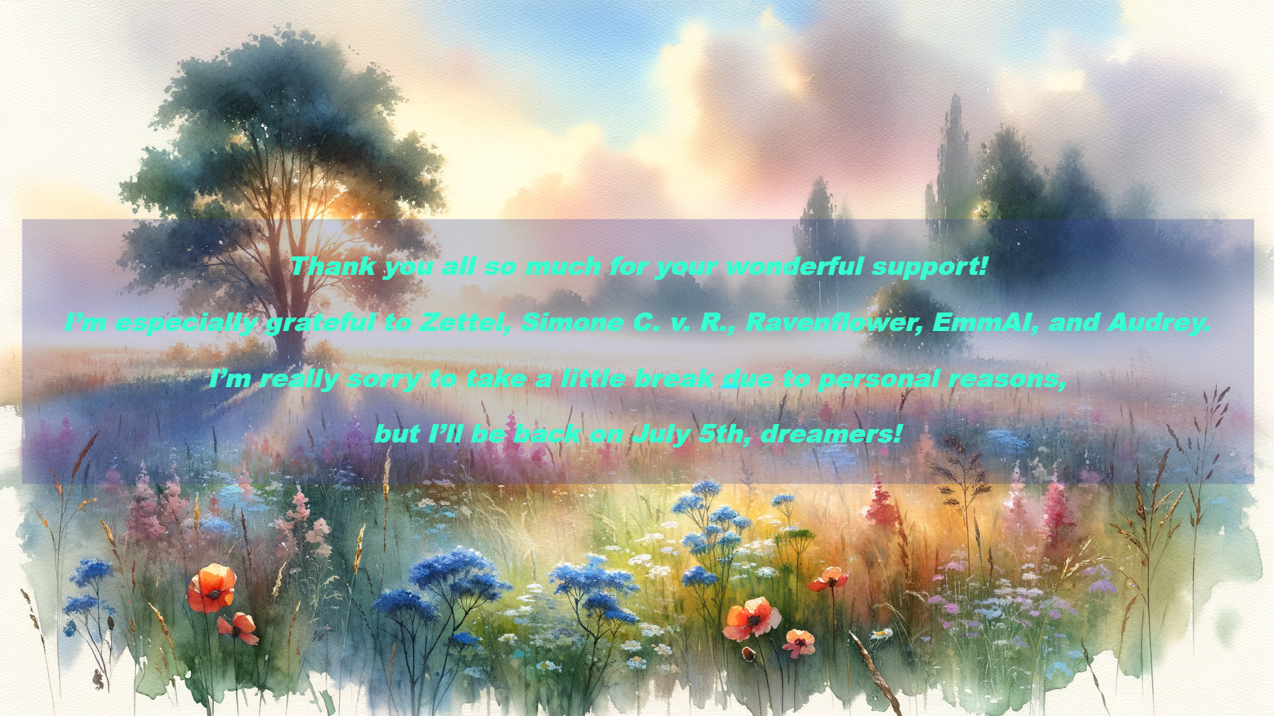 Serene Landscape with Wildflowers and Gratitude Message