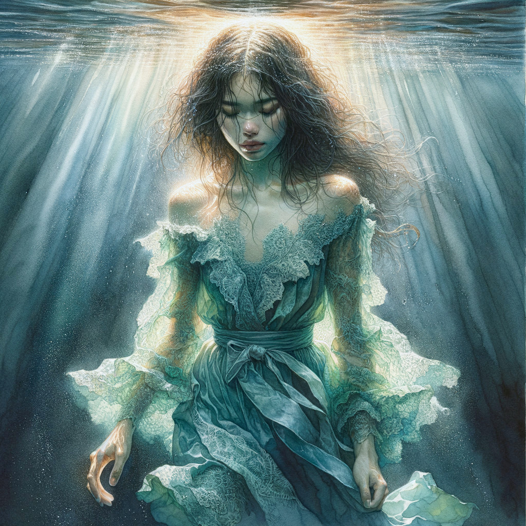 Underwater Scene with Woman in Ethereal Light