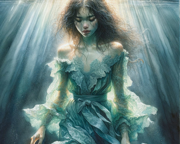 Underwater Scene with Woman in Ethereal Light