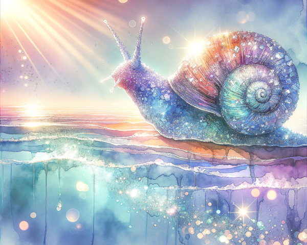 Vibrant Illustration of a Shimmering Snail in Pastels