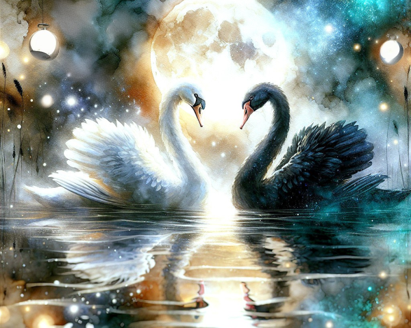 Swan Reflection on a Moonlit Lake Scene