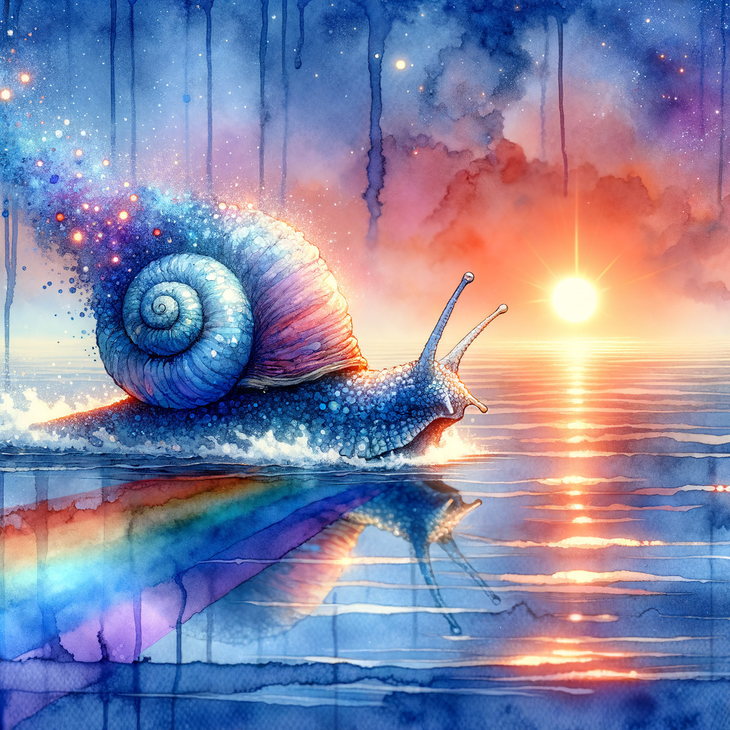 Whimsical Illustration of a Giant Snail on Ocean