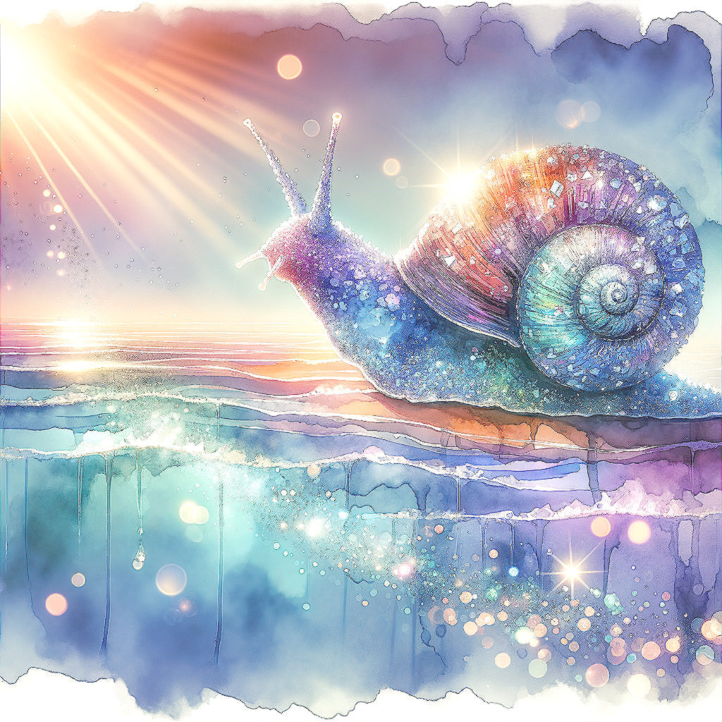 Vibrant Illustration of a Shimmering Snail in Pastels