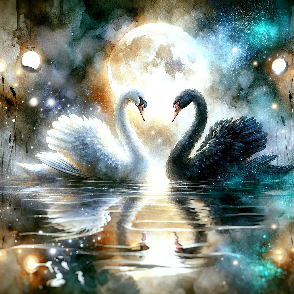 Swan Reflection on a Moonlit Lake Scene