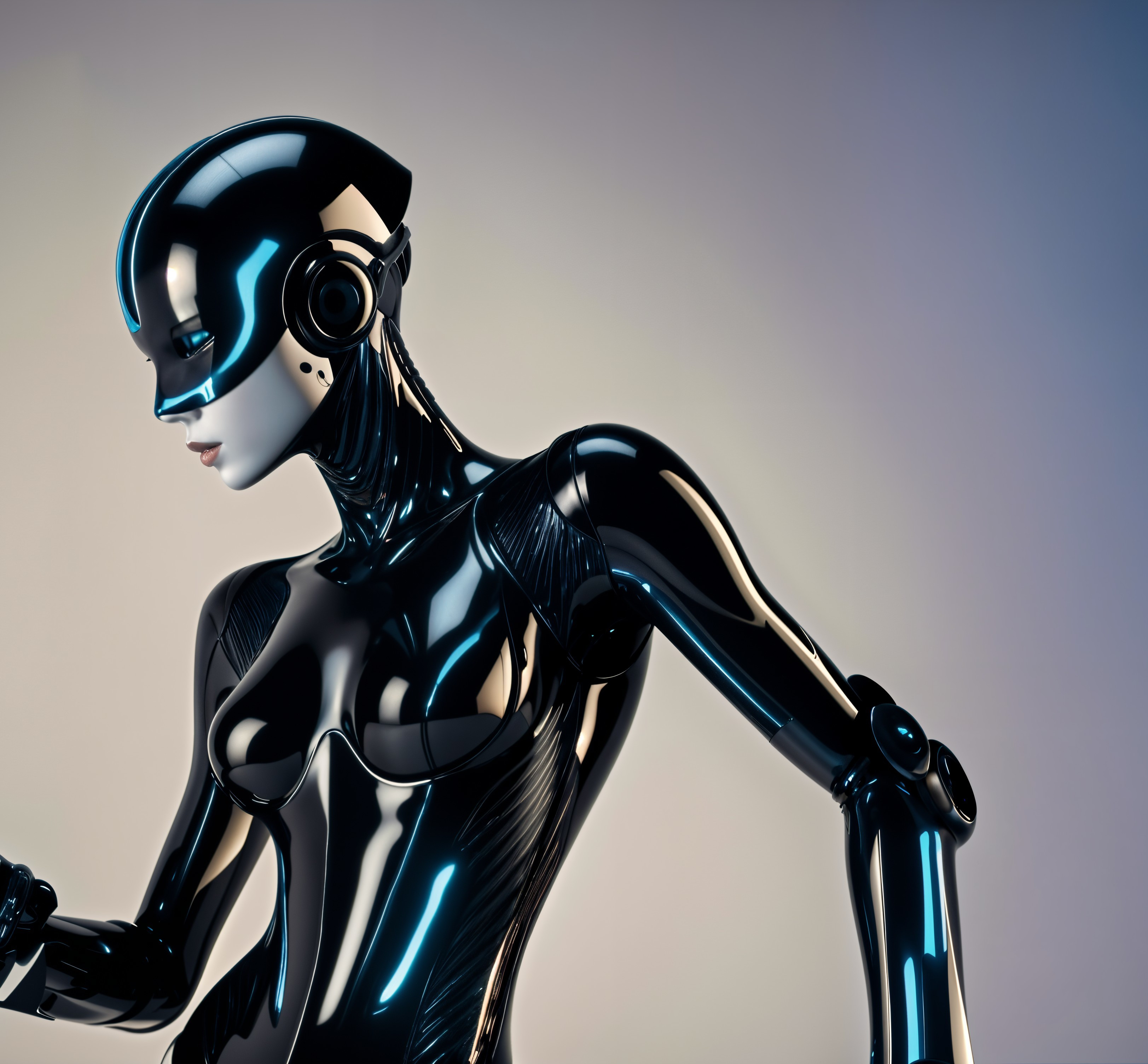 Futuristic humanoid robot with glossy black exterior