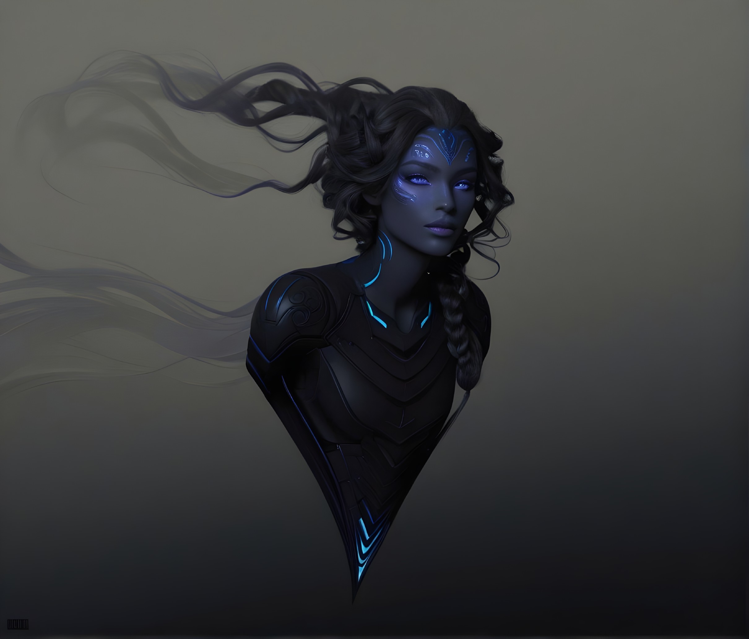 Futuristic Female Figure with Glowing Blue Accents