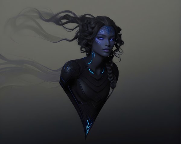 Futuristic Female Figure with Glowing Blue Accents