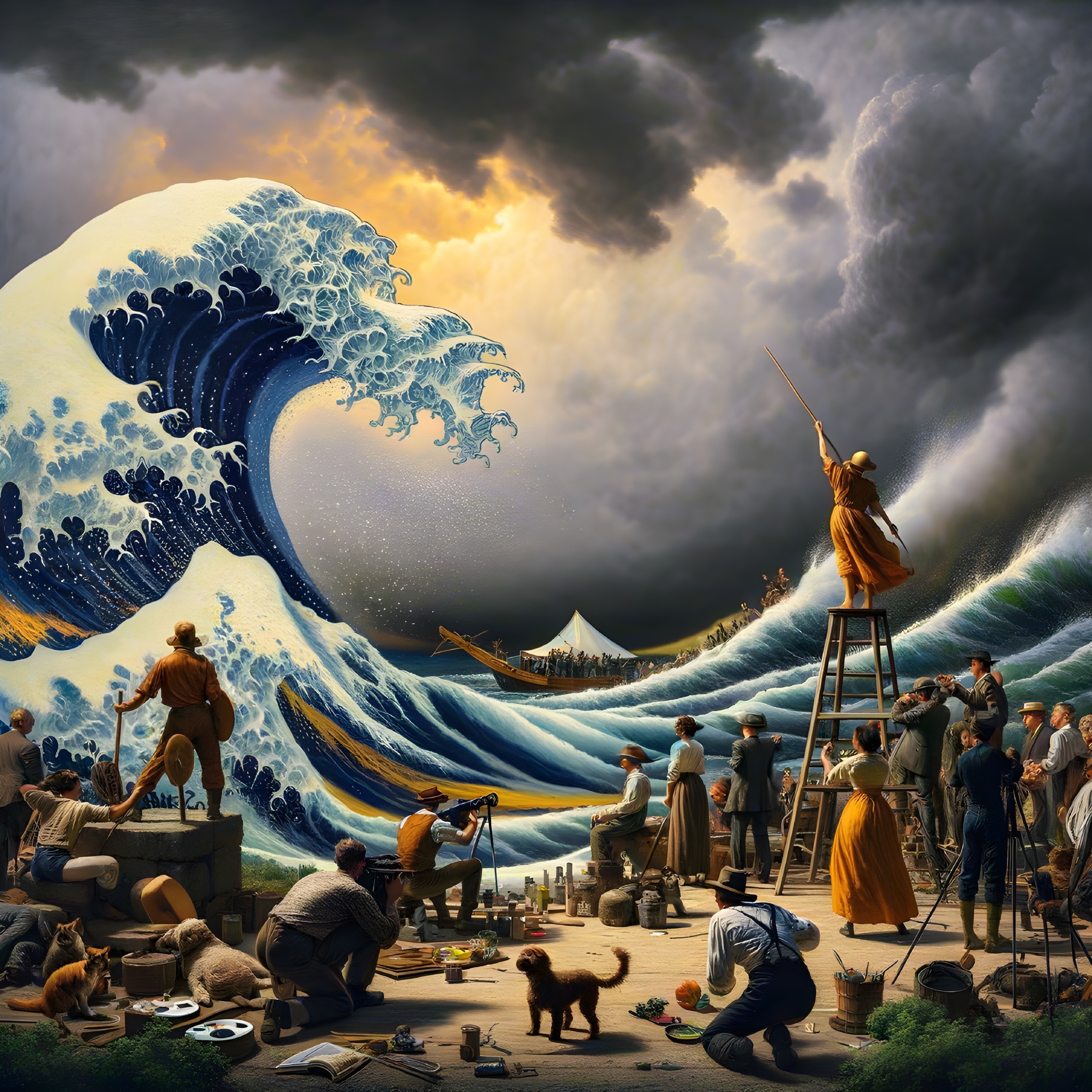 Dramatic Ocean Scene with Figures on Shoreline