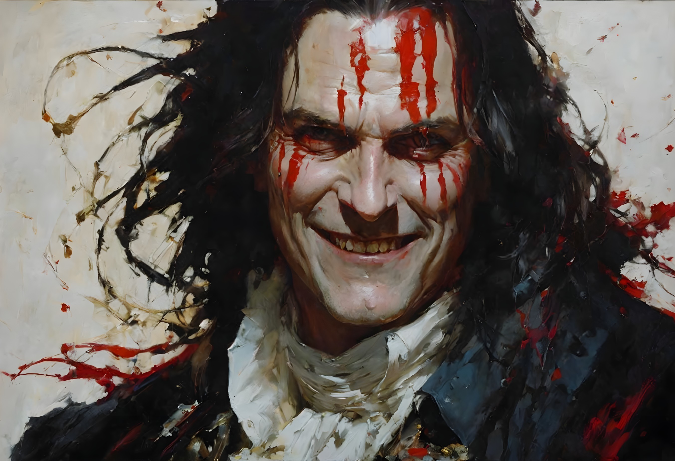 Sinister Character with Dark Hair and Menacing Grin