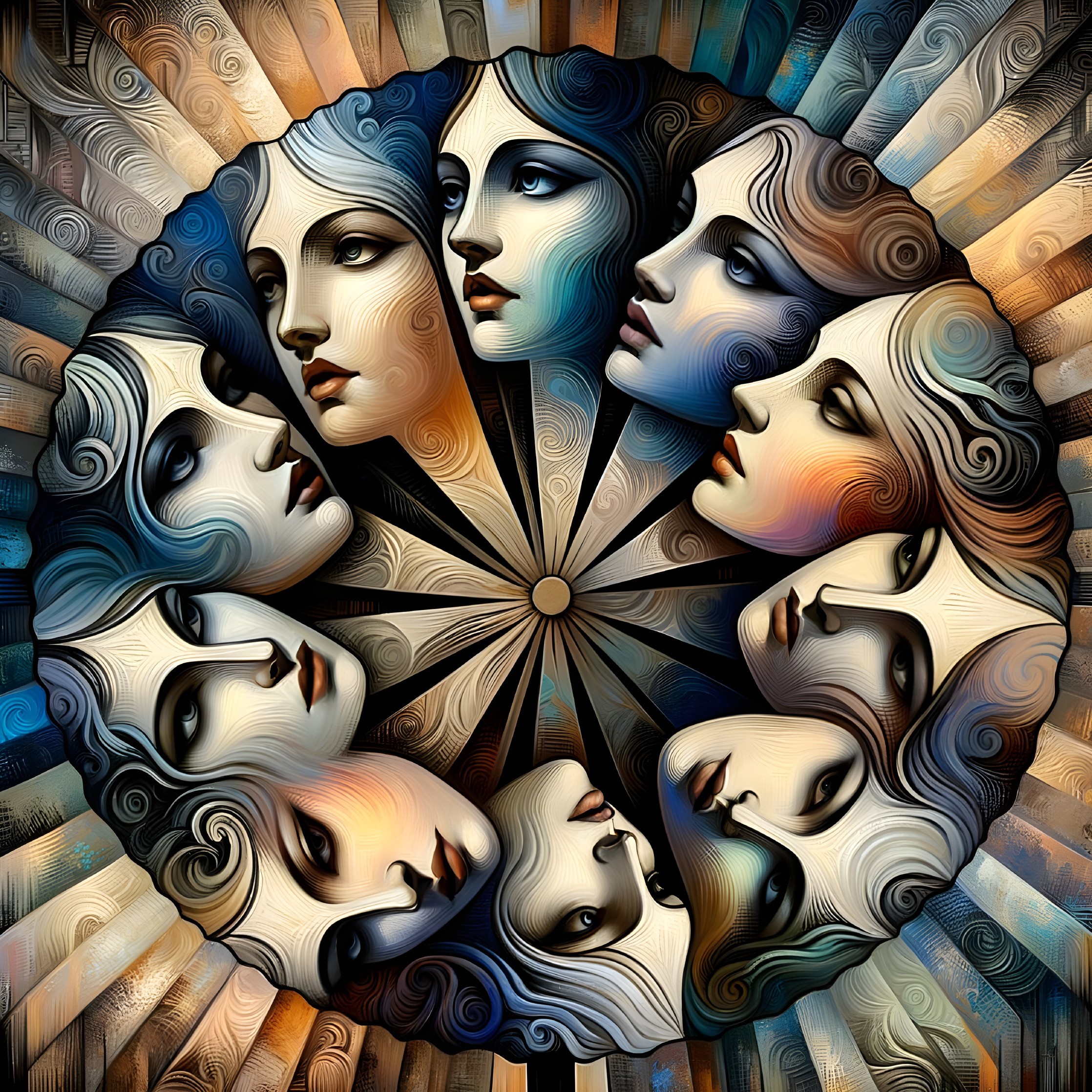 Circular Composition of Stylized Female Faces