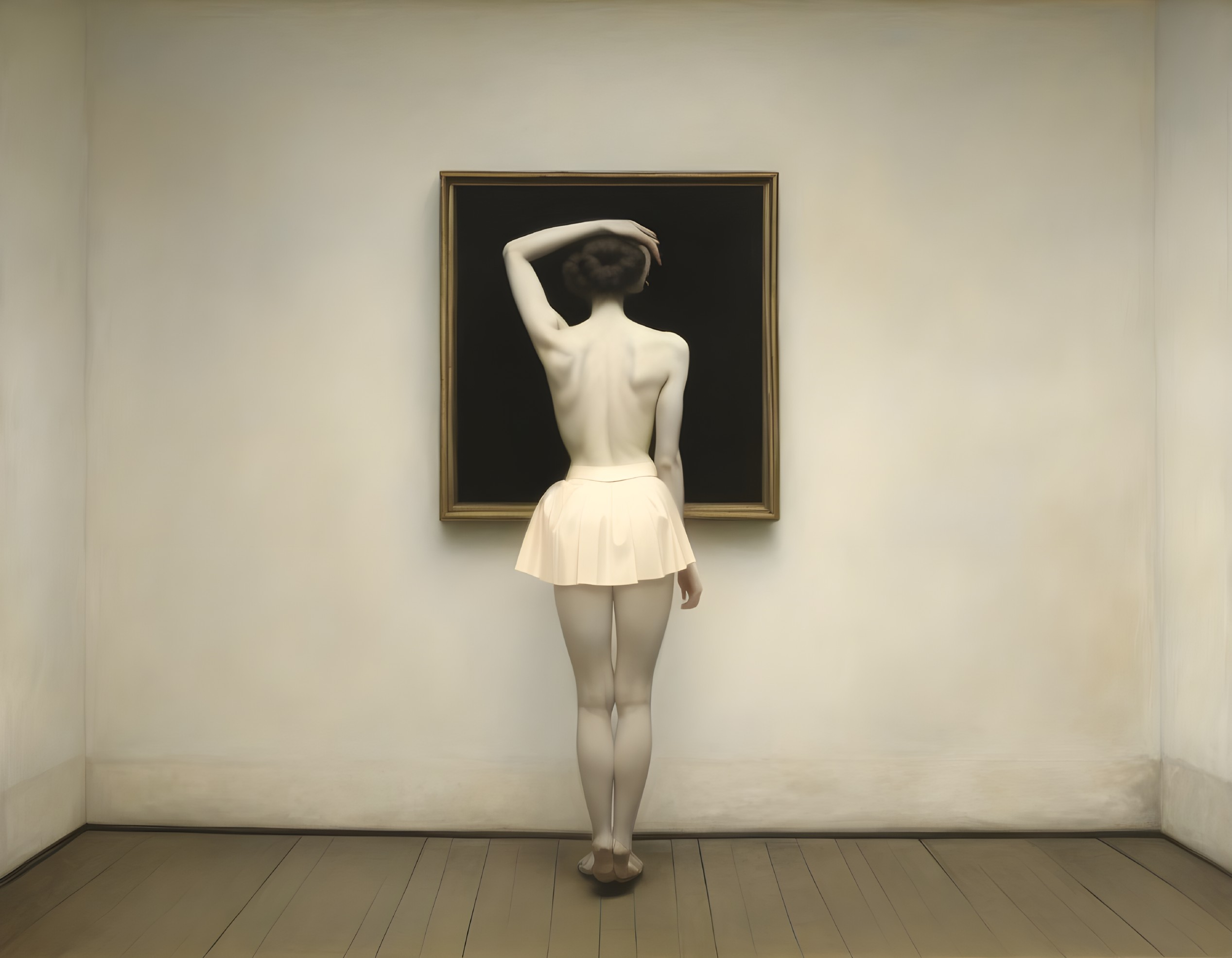 Solitary Figure in Minimalist Room with Artwork