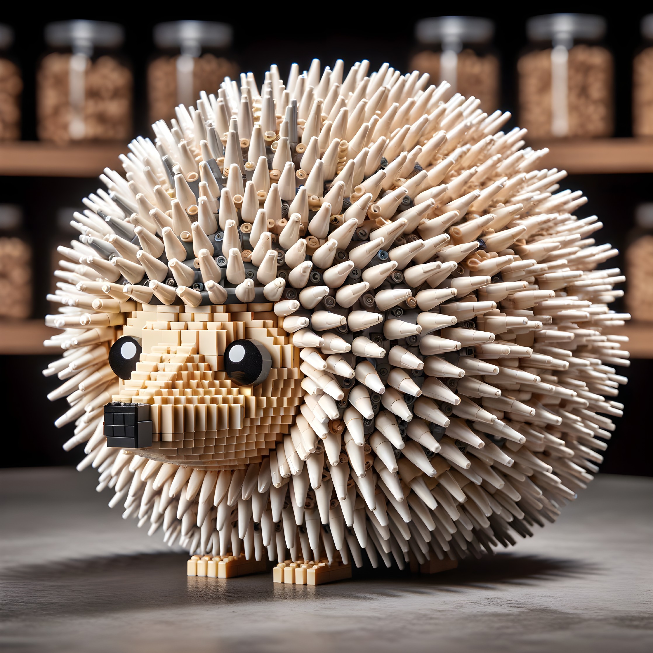 Cream-Colored Hedgehog Sculpture with Textured Spikes