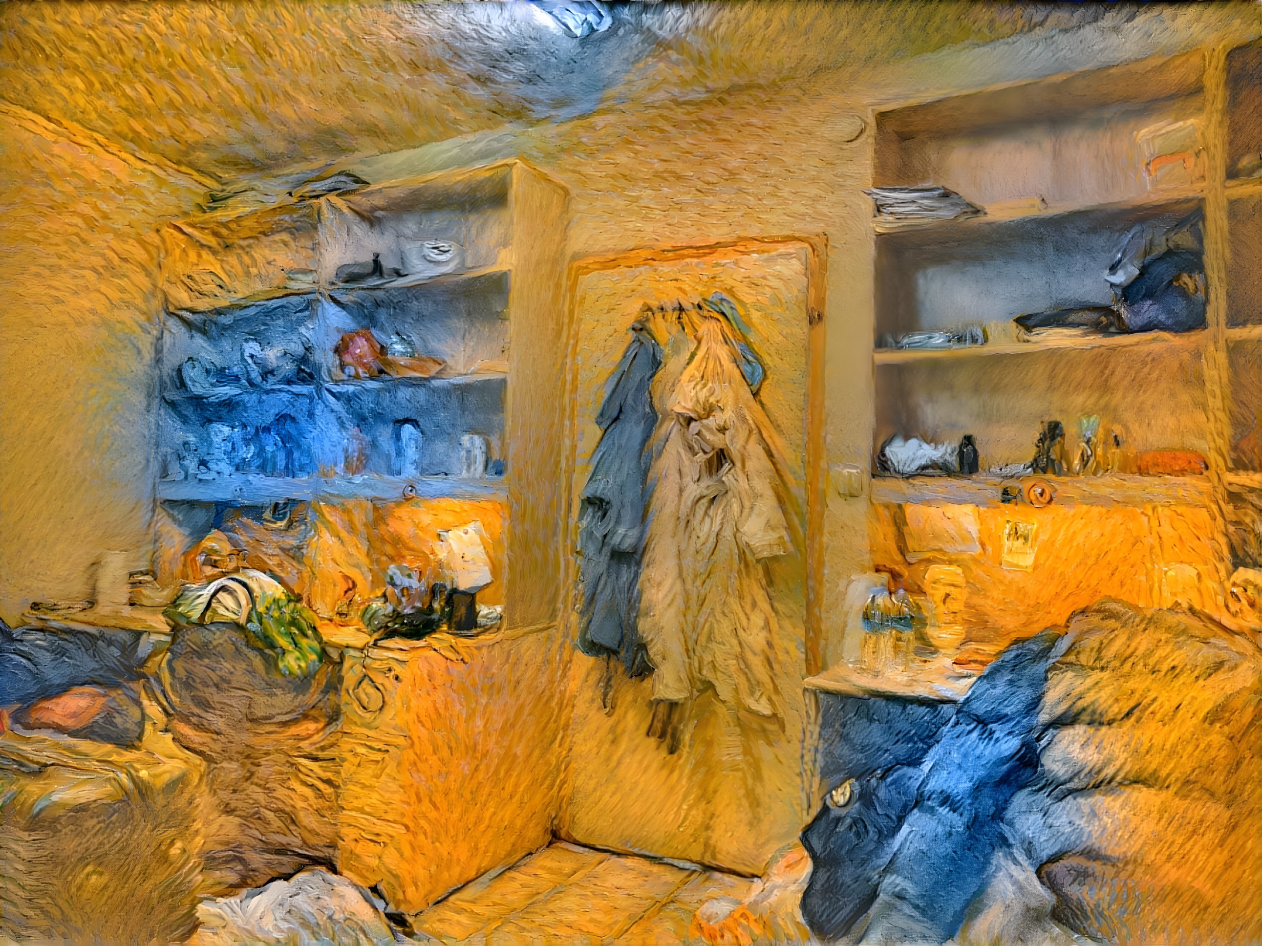 Cluttered Room with Warm Colors and Cozy Ambiance