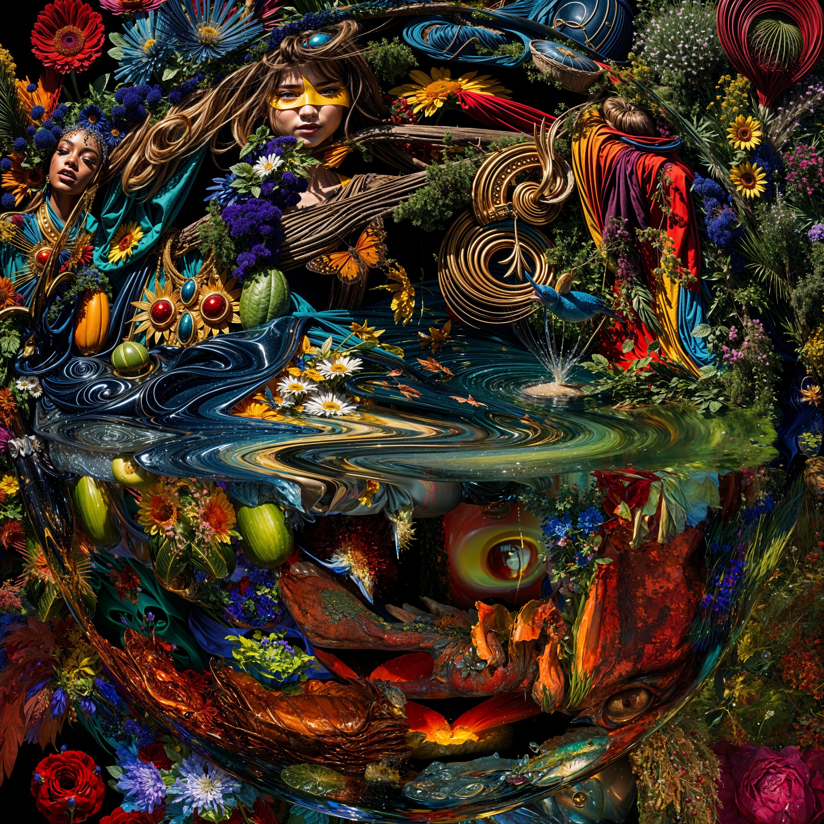 Surreal Composition of Nature and Human Figures